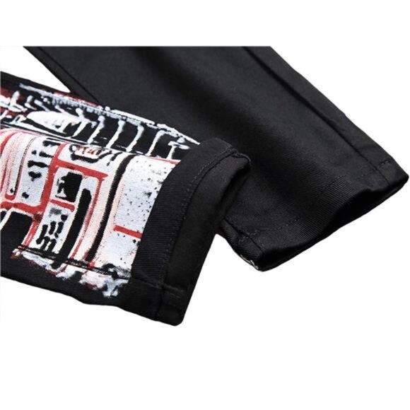 Men's Casual Printed Slim Fit Jeans Skinny Denim Pants - Picture 5 of 6